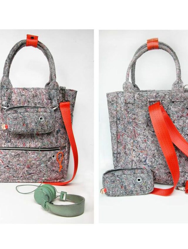 shape-shifting BAG 1. Gray back / backpack. Interesting design. Red stripes. Shape shifting. For women.