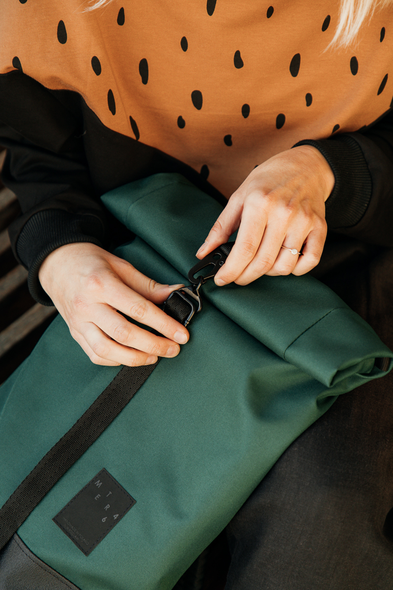 backpack GREEN, green bottle, pocket inside , comfortable, everyday use, unisex, for laptop, waterproof, handmade in poland with care.