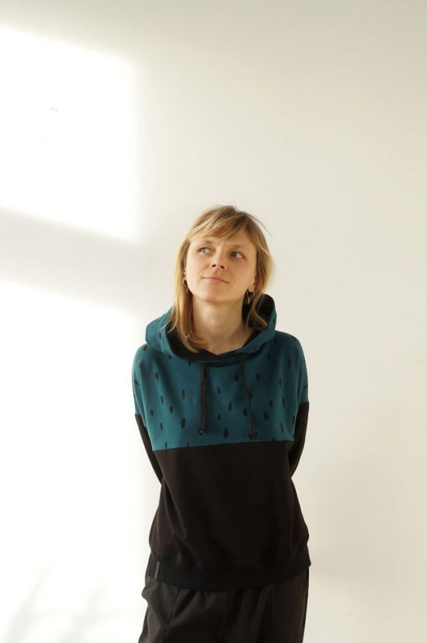 bluza ZIELONY DESZCZ damska bluza bawełniana czarna i zieleń butelkowa, made in poland, handmade, szyte ręcznie w polsce